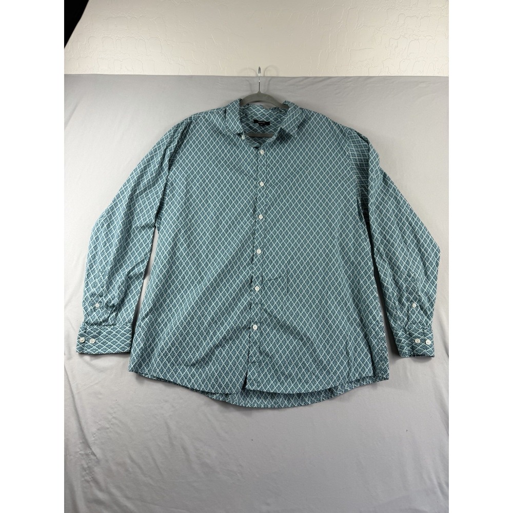 alfani light blue cotton abstract diamond patterned ls dress shirt, men's xxl